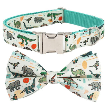 Cartoon Dinosaur Dog Collar with Bow Tie for Small Dogs - Frenchiely