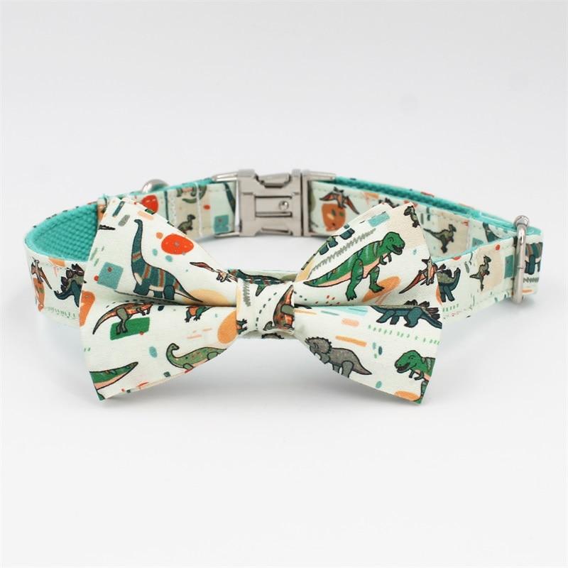 Cartoon Dinosaur Dog Collar with Bow Tie for Small Dogs - Frenchiely