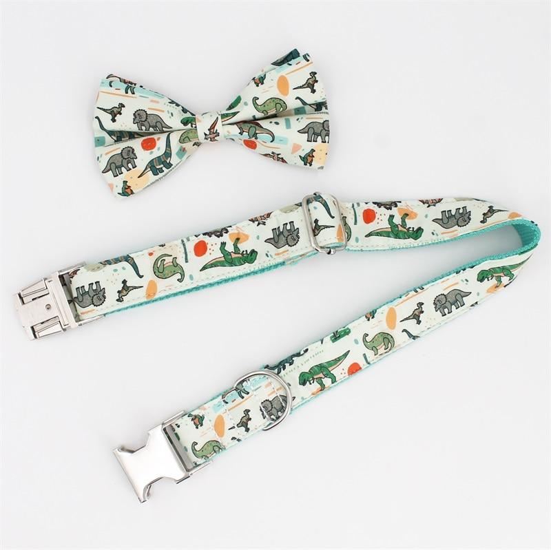 Cartoon Dinosaur Dog Collar with Bow Tie for Small Dogs - Frenchiely