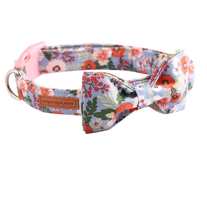 Dog Floral Collar with Adjustable Bow tie Pink Buckle - Frenchiely