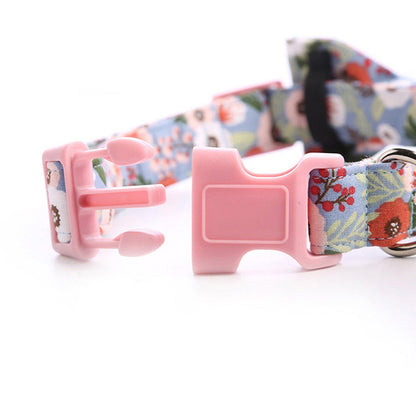 Dog Floral Collar with Adjustable Bow tie Pink Buckle - Frenchiely