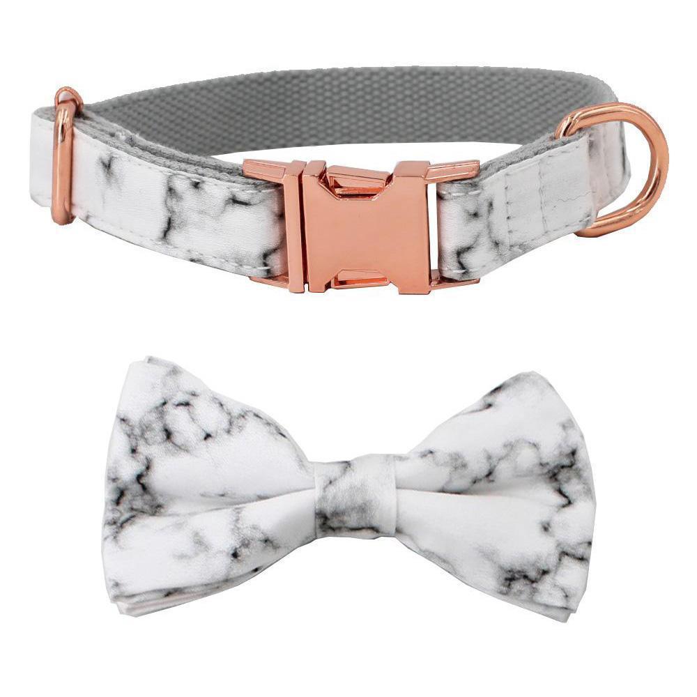 Marble White Adjustable Dog Collar Bow tie - Frenchiely