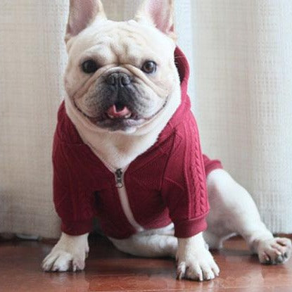 zipper up dog sweater with hood for french bulldogs