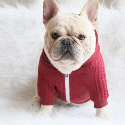 zipper up dog sweater with hood for french bulldogs